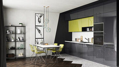 Кухня на заказ Лайм гл. 803 G - Графит глянец